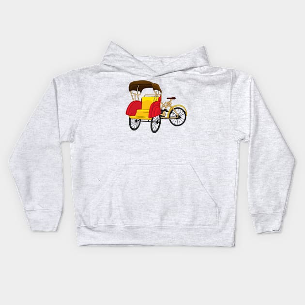 Pedicab rickshaw cartoon illustration Kids Hoodie by Cartoons of fun